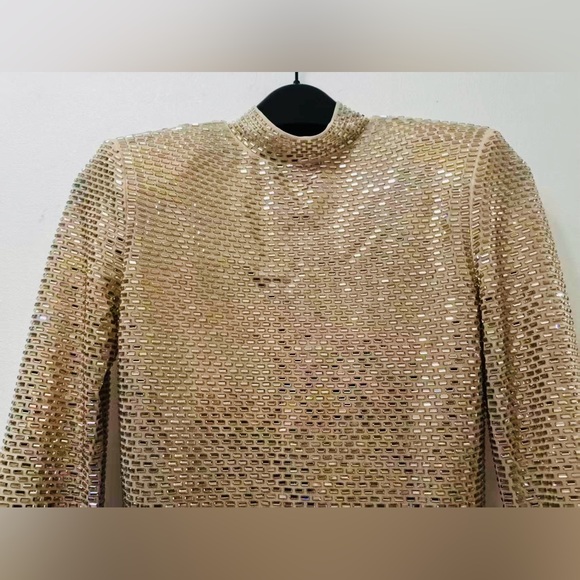Self portrait CHAMPAGNE RHINESTONE FEATHER TOP $555 NEW With Tag - Picture 11 of 13